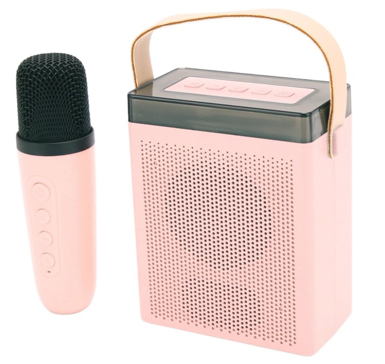 Difuzor portabil si Microfon Karaoke fara fir Bluetooth 5.3 Roz